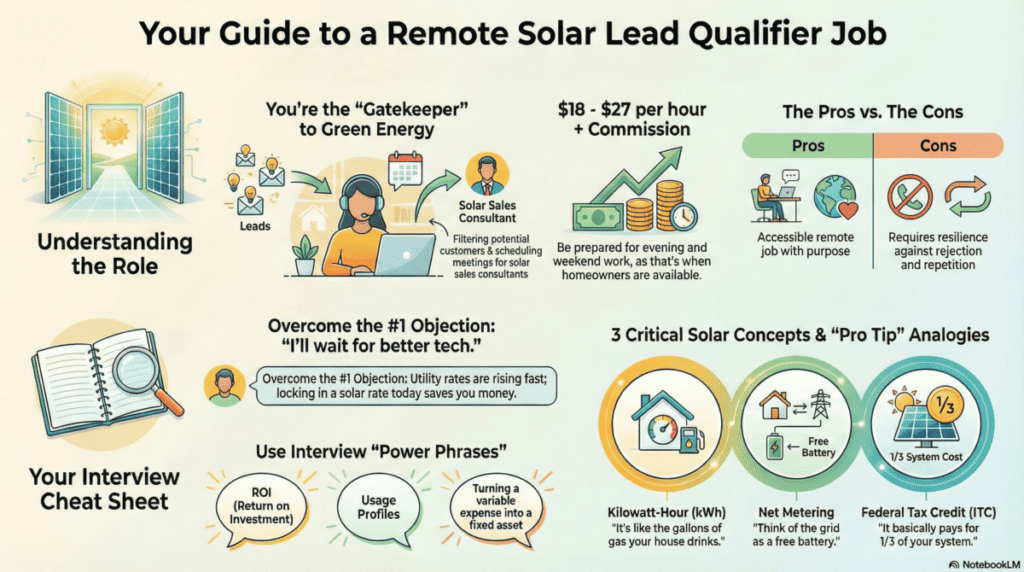 infographic on a remote solar lead generator role.