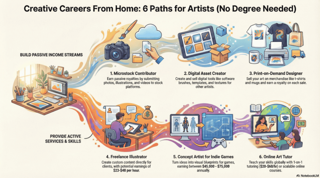 Infographic on Creative careers from home.