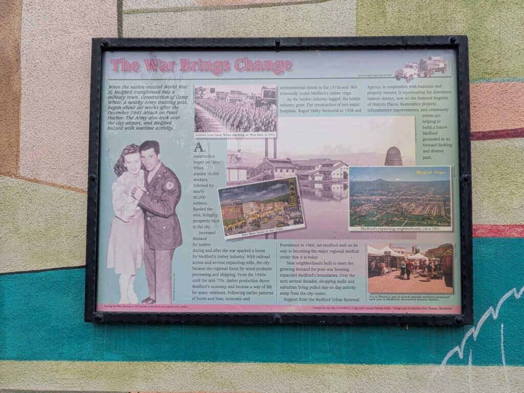 An outdoor sign on how war changed Medford Oregon and Best Remote Customer Service Jobs for Military Spouses