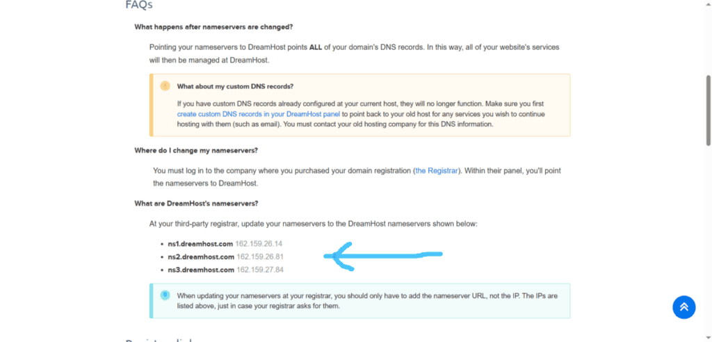 A picture of the nameservers on Dreamhost.